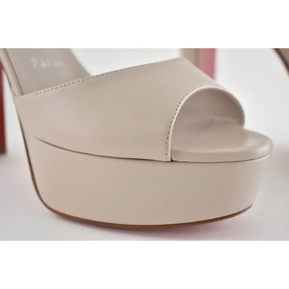Christian Louboutin Sandaloo 130 Pearl Leather Platform Block Heel Sandal 40